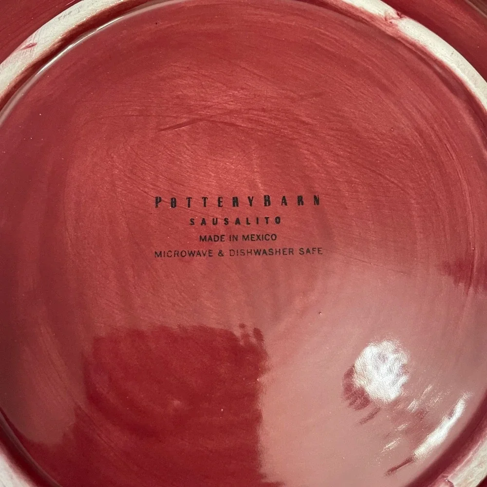 Pottery Barn Sausalito Red Dinner Plates Set of 2 Stoneware Mexico 12